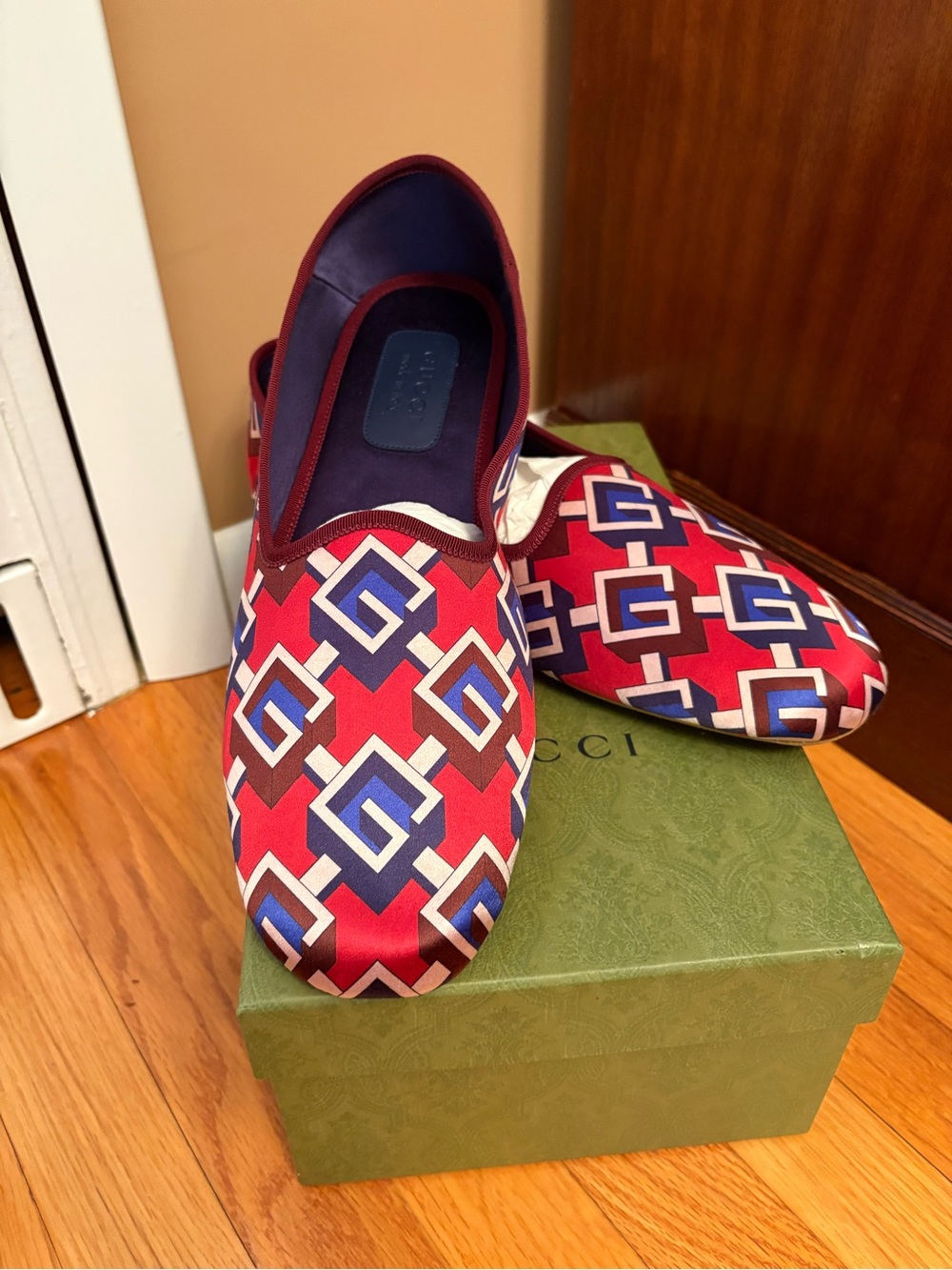 Men’s Gucci Voyage Satin Geometric G’S New Slippers Size 15